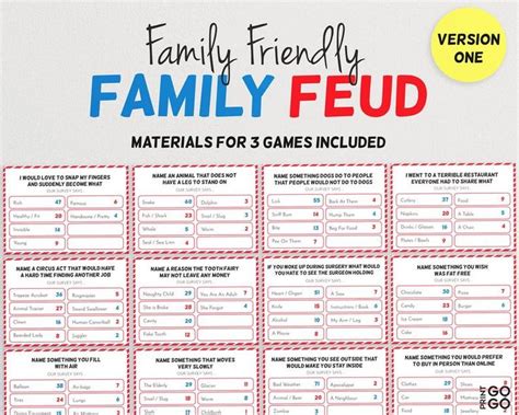 Family feud questions for adults - Name A Popular New Year’s Resolution. Lose Weight 51 points. Quit Smoking 20 points. Exercise 9 points. Do Better In School 6 points. Quit Drinking 5 points. Be A Better Person 4 points. 7 answers.